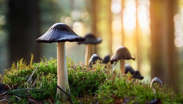 Magpie Inkcap Fungus Growing In The Forest