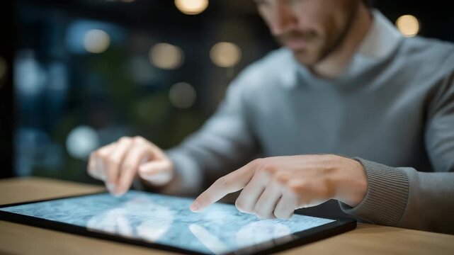 A molecular modeling specialist rotating a virtual protein on a touchscreen, identifying binding sites that could revolutionize antiviral drug design. cinematic color correction, natural uneven