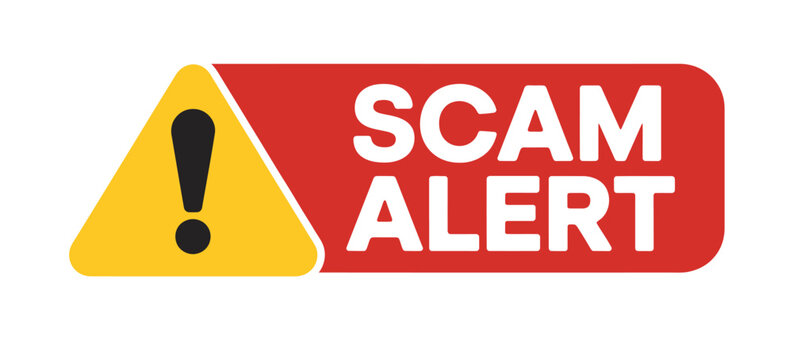 Scam alert warning sign with exclamation mark