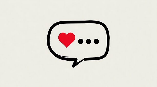 Simple doodle with a red heart, three dots, and a speech bubble. A basic design on a light background - Powered by Adobe