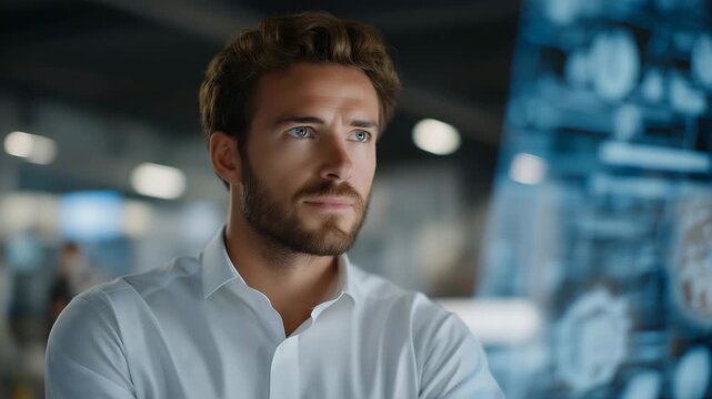 An industrial engineer profile double-exposed with blueprints, gears, and digital schematics, representing precision engineering, planning, and technical expertise. cinematic color correction,