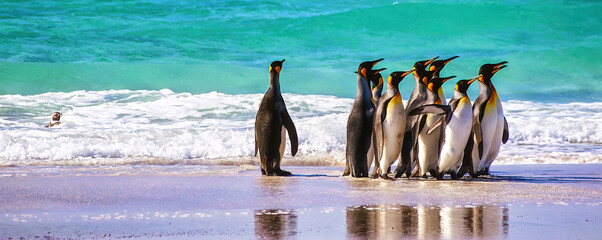 King Penquins, Aptenodytes Patagonicus, at Volunteer Point in The Falkland Islands.
