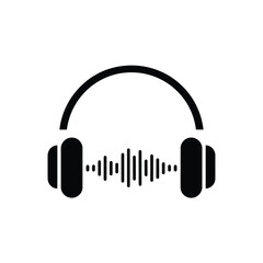 Black headphones with sound wave on white background