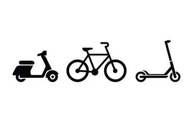 black silhouettes of scooter bicycle and kick scooter © MDMINTU