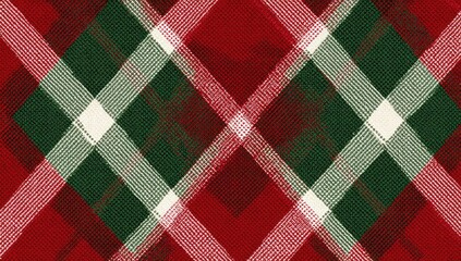 Symmetrical diagonal pattern in festive red, green, and white shades for holiday themes