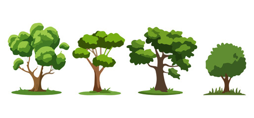 Fototapeta premium Tree Vector Illustration Collection Featuring Tropical and Orchard Trees with Mango, Apple, Banana, Orange, Coconut Palm and More Isolated on White Background