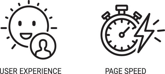 Fototapeta premium User Experience and Website Page Speed Icons for Digital Marketing and Web Performance Optimization
