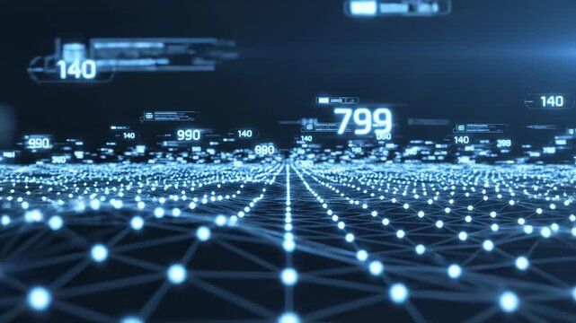 Digital network with glowing numbers