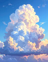 Towering Cumulus Clouds - A Serene Skyward Gaze.