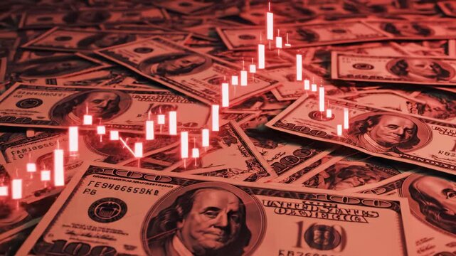Stacks of hundred dollar bills with glowing bars
