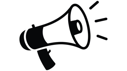 minimal megaphone icon in black silhouette style, loudspeaker announcement and marketing symbol, simple communication vector illustration