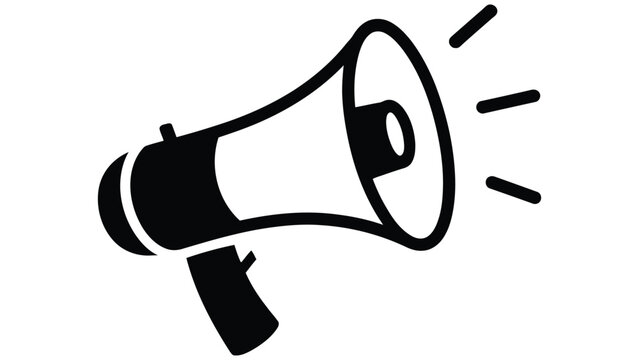 minimal megaphone icon in black silhouette style, loudspeaker announcement and marketing symbol, simple communication vector illustration