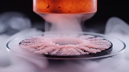 Superconductivity levitation glowing magnet floating above a cold superconductor surface.