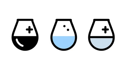 Three minimalist teardrop icons depicting different liquid levels with a plus sign