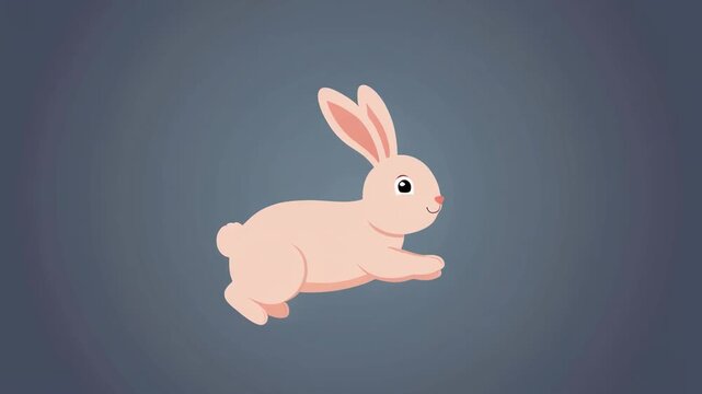Profile view of a 3D animated pink rabbit sitting on dark gray