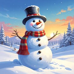 Obraz premium Whimsical Snowman Scene - A Winter Wonderland Celebration.