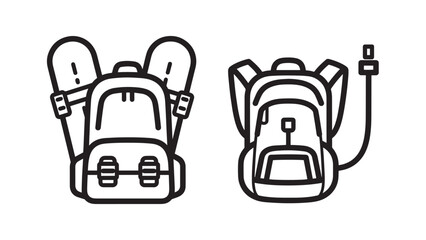 Obraz premium Modern Travel and Commuter Backpack Icons featuring Outdoor Hiking Gear and Integrated USB Charging Port