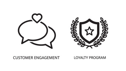 Marketing icons for customer engagement speech bubbles and loyalty program reward shield