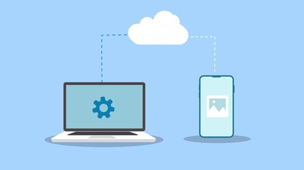 Cloud Computing Technology Connecting Laptop and Smartphone Devices Seamlessly.