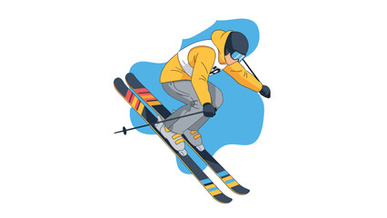 Fototapeta premium Dynamic skiing action in vibrant flat design