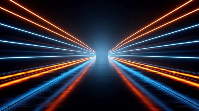 Neon light tunnel with glowing lines