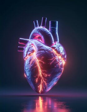 High-impact illustration of a glowing heart made of soft neon light