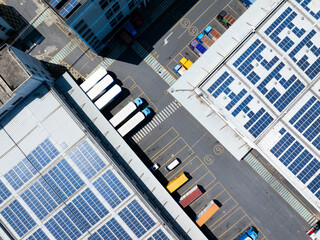Overlooking warehouses and container trucks