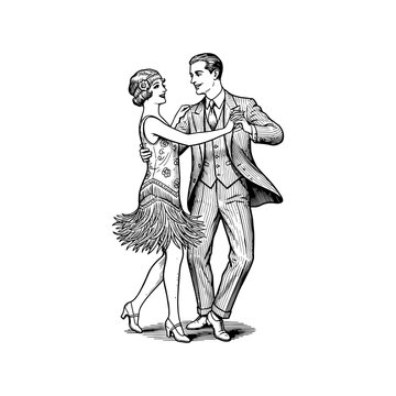 Roaring twenties dancer couple engraving.