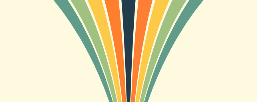 Abstract colorful 70s background vector. Vintage retro wallpaper with rainbow stripes and wavy lines. A 1970 color illustration suitable for posters, banners,Eps10