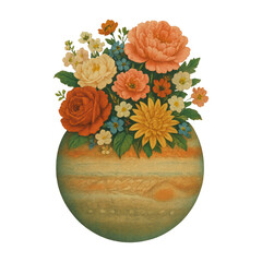 Naklejka premium PNG Floral planet with vibrant blooms.