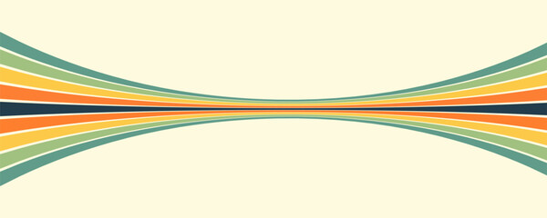 Abstract colorful 70s background vector. Vintage retro wallpaper with rainbow stripes and wavy lines.