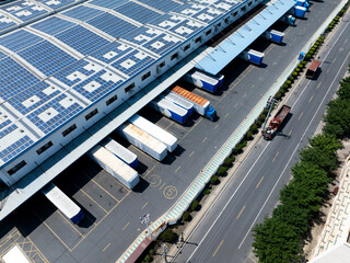 Overlooking warehouses and container trucks