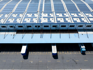 Overlooking warehouses and container trucks