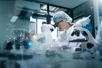 Research and scientist use ai technology, biotechnology for Medical research in laboratory with...