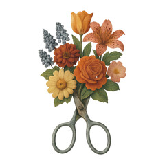 Naklejka premium PNG Vintage floral scissors illustration