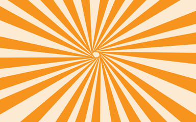 Fototapeta premium Abstract orange sunburst background with retro yellow rays and vintage summer sunrise light beams in a vector starburst illustration pattern.