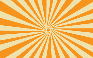 Obraz premium A grunge retro sunburst vector background features abstract orange and yellow rays in a vintage sunrise design with a weathered starburst texture for a sunny summer wallpaper illustration.