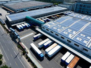 Overlooking warehouses and container trucks