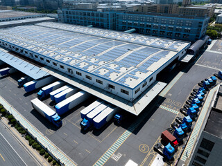Overlooking warehouses and container trucks