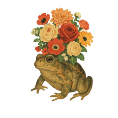 Naklejka premium PNG Frog with vibrant floral crown