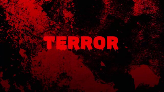 A terrifying red terror text animation with a gripping horror feel. A black and red background.