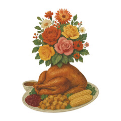 Naklejka premium PNG Festive roasted turkey bouquet