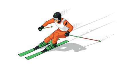 Dynamic ski racer in action with bright gear and smooth motion trails