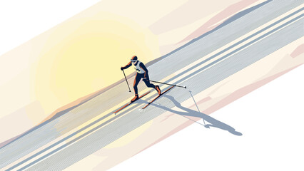 Naklejka premium Cross country skiing: minimalist athlete on snowy trail