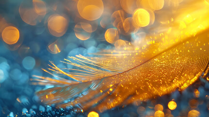 Golden Pen on Bokeh Background, Christmas and New Year Concept