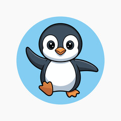 Obraz premium Cartoon penguin standing on blue circle bird animal, vector illustration isolated on white background.