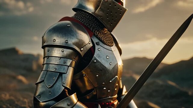 Close-up medieval knight armor and sword