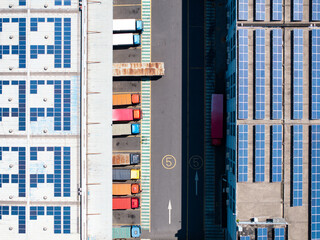 Overlooking warehouses and container trucks