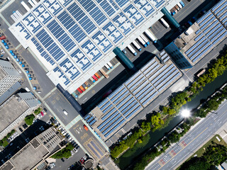Overlooking warehouses and container trucks