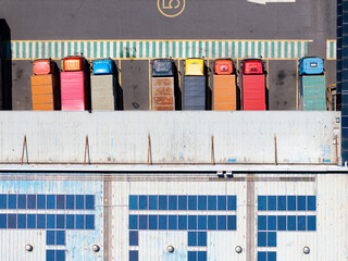 Overlooking warehouses and container trucks